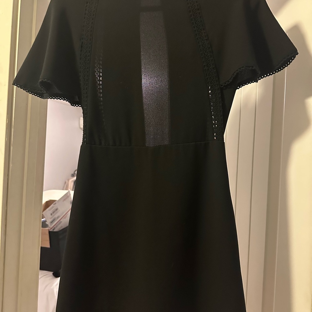 Zara Black Cocktail Jumpsuit with Plunge Neckline and Flutter Sleeves